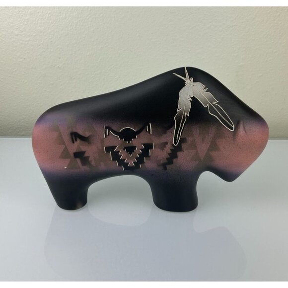 Navajo Signed Buffalo Ceramic Statue Native American Pottery Art Primitive READ - Picture 10 of 16